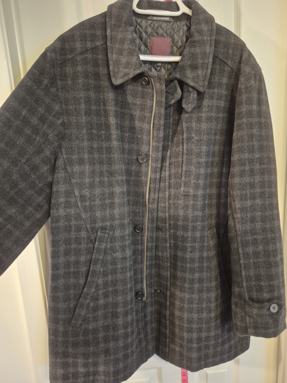 Vintage Mac Mor Canada Men's Gray Plaid Pea Coat with Quilted Lining Large NWOT